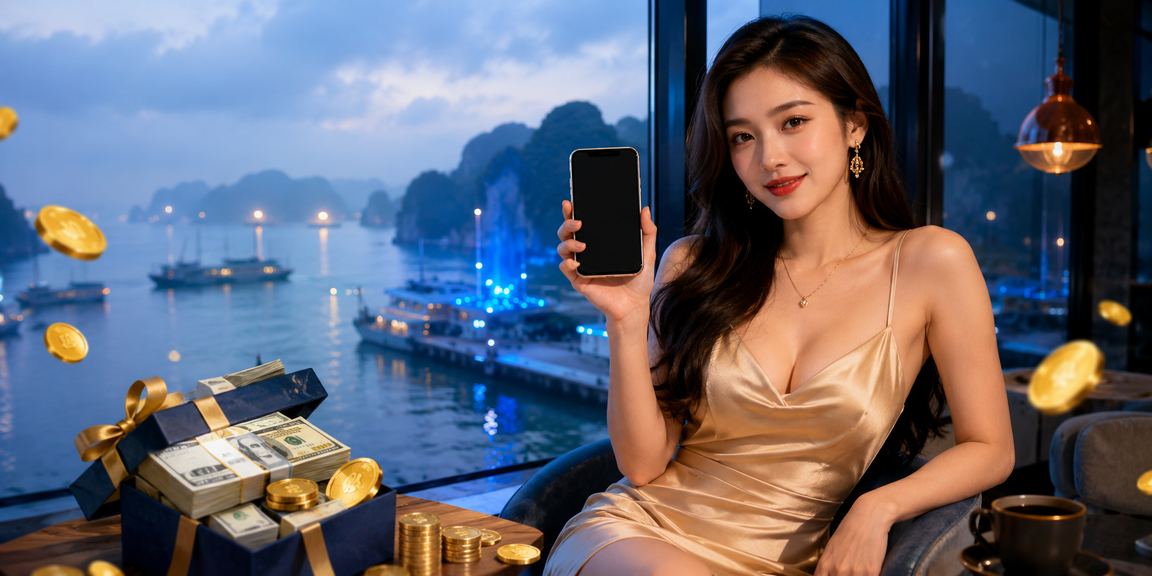 Người chơi thư giãn bên vịnh Hạ Long với điện thoại, trải nghiệm cá cược trực tuyến tại 1802